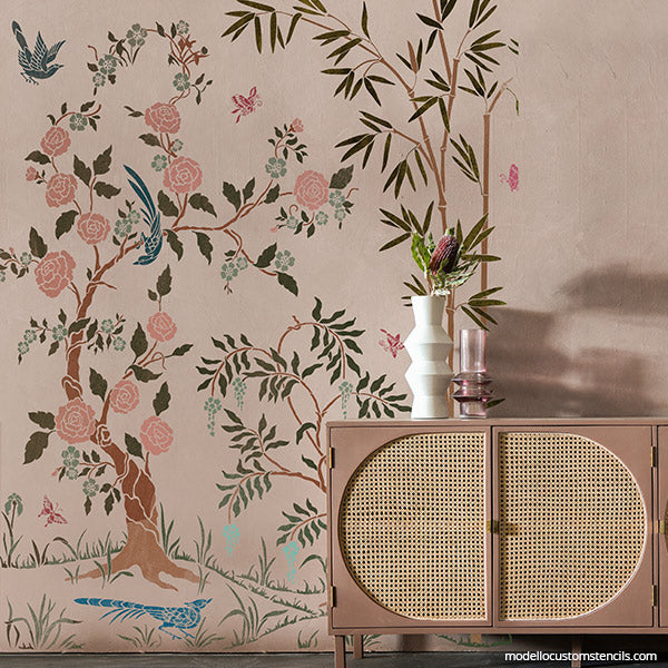 NEW! Chinoiserie Wall Mural Stencil