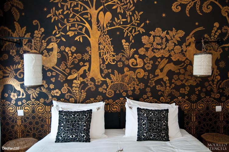 Large Custom Mural Painted with Art Deco Animals and Forest Wall Pattern - DecPan220 from Modello Designs