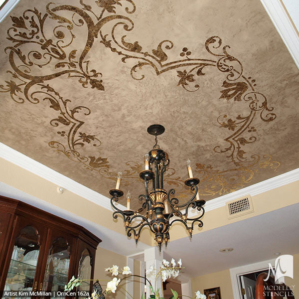 Large Medallion Patterns Painted and Stenciled in Custom Interior Murals and Ceilings