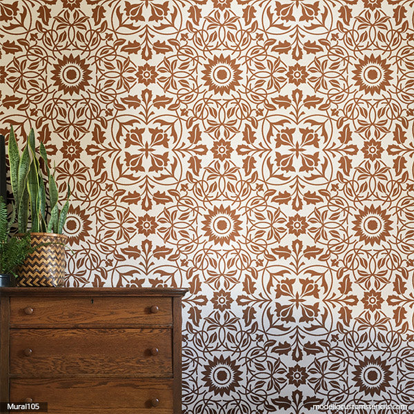 Delicate Floral Damask Wall Mural Stencils for Painting DIY Wall