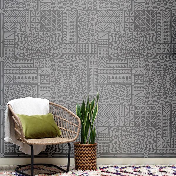 Large Murals for DIY Decor Ideas - African Wall Stencils, Tribal Art Mural Stencils - Modello Custom Wall Stencils