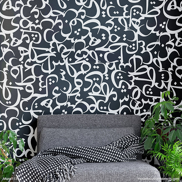 Arabic Letters Wall Mural Stencils for Painting DIY Bohemian Wall