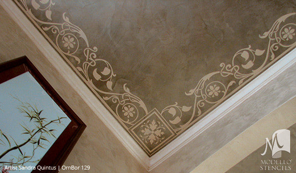 Leaves Vines Designs on Custom Painted Ceilings - Modello Custom Adhesive Vinyl Border Stencils