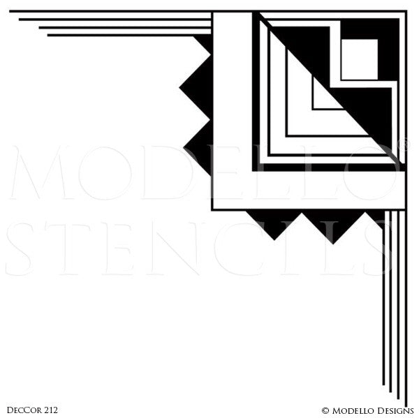 Art Deco Interior Design Geometric Ceiling Wall Corners - Modello Custom Stencils