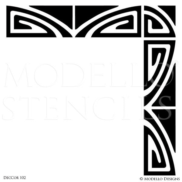 Art Deco Art Nouveau Retro Vintage Design Geometric Pattern - Large Wall Corner Floor Stencils - Modello Custom Stenciling