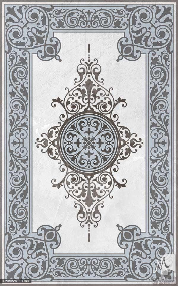 Custom Color Painted Carpet Panel Stencils for Flooring - Large Modello Stencils