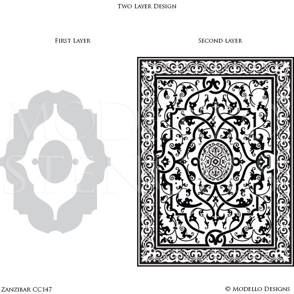 Exotic and Global Boho Chic Decor Idea - Painted Ceiling Panels or Carpet Panel Stencils from Modello Custom Stencils