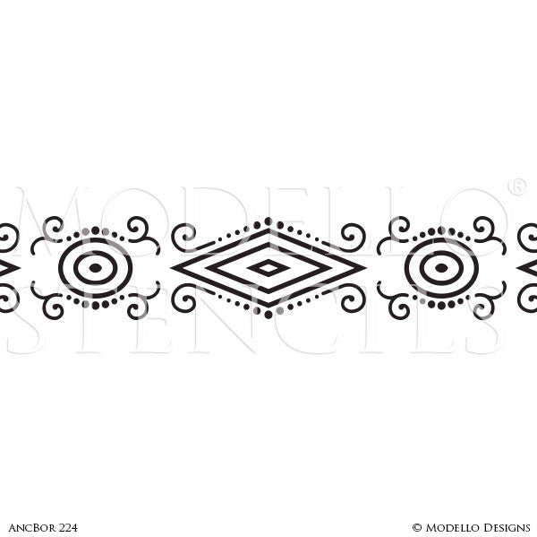 Tribal African Southwest Navajo Pattern - Border Designs - Geometric Custom Stencils for Decorating