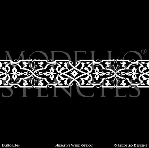 Painted Stairs Stencils with Boho Asian Border Designs - Modello Custom Stenciling