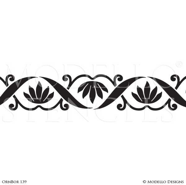 Flowers and Vines Painted on Floors and Furniture - Modello Custom Border Stencils