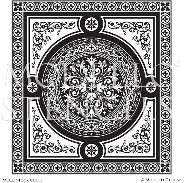 Large Faux Carpet Floor Stencils for Decorative Painting - Modello Stencils