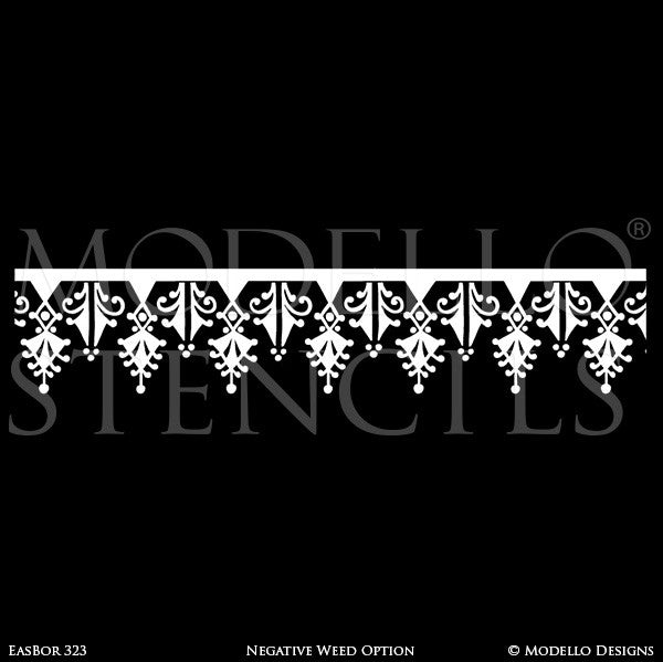 Moroccan Asian Indian Design and Interiors - Painted Wall Border Patterns - Modello Custom Stencils for Decorating Walls, Ceilings, Floors