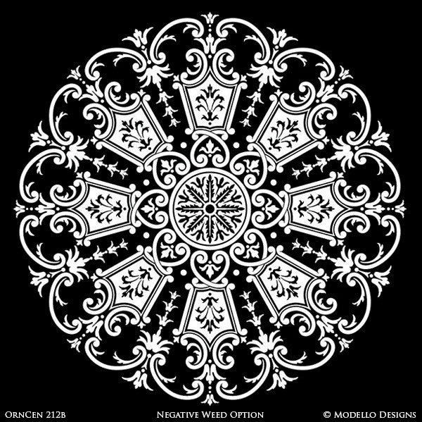 Designer Stencils with Painted Ceiling Decor - Custom Stencils with Mandala Medallion Shapes