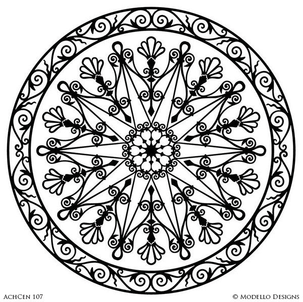 Modern Circle Medallion Stencils for Stenciled Concrete Floors and Painted Ceiling Designs - Architectural Interior Design