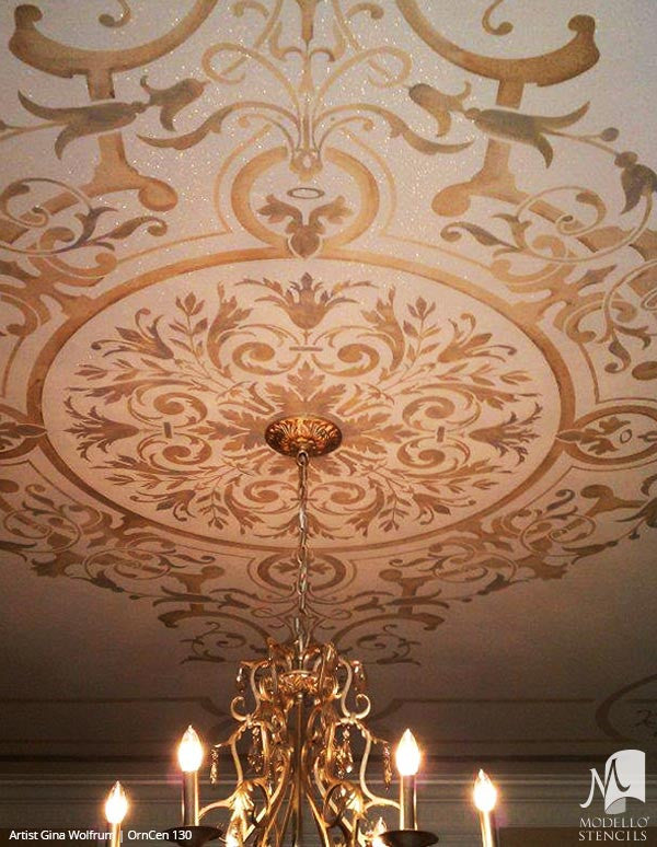 Large Medallion Patterns Painted and Stenciled in Custom Interior Murals and Ceilings