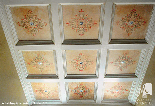 Grand Ceiling Stencils with Ornate Designs and European Style Interior Decor - Modello Custom Stencils