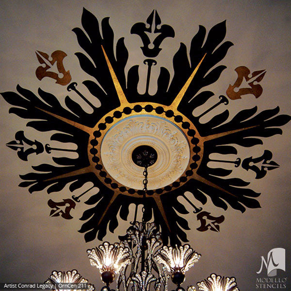 Large Adhesive Patterns Stenciled on Ceiling Medallion Decor - Custom Modello Stencils