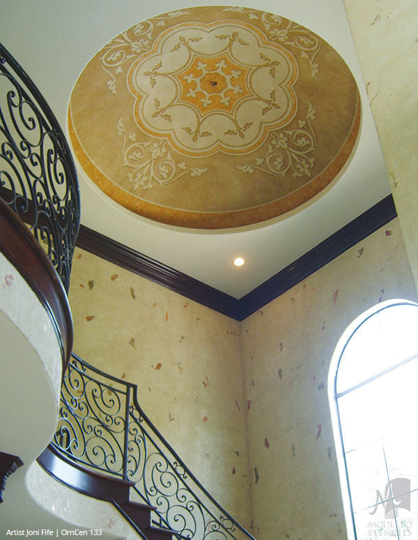 Ornamental Ceiling Decor or Concrete Floor Makeover - Modello Adhesvie Custom Medallion Stencils