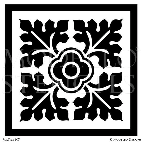 Flower Tile Pattern to Decorate DIY Painted Floors and Walls - Modello Custom Stencils