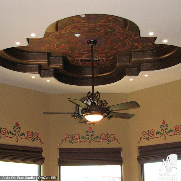 Stenciling and Painting Ceilings Designs with Ornamental Medallion Wall Designs - Modello Custom Vinyl Stencils