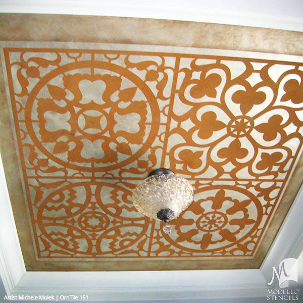 European Decorating Ideas with Painted Ceiling Design - Modello Custom Tile Stencils