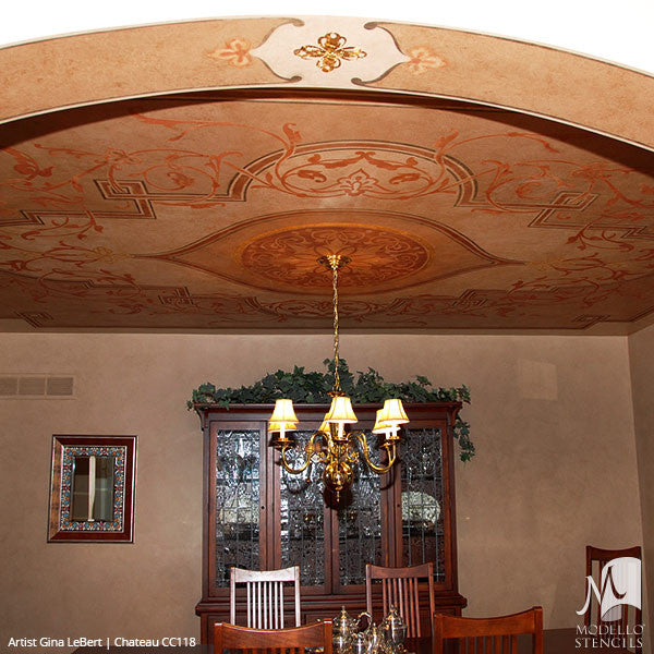 Large Adhesive Patterns Stenciled on Ceiling Decor - Custom Medallion Stencils