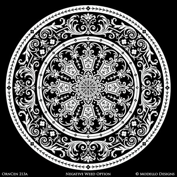 Painting Colorful Designs on Wall Decor with Large Designer Medallions Stencils - Royal Design Studio
