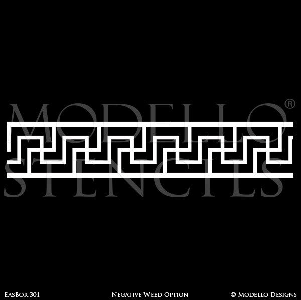 Geometric Pattern Painted on Glass Mirror Doors Windows - Professional Wall Painting Designs - Modello Custom Border Stencils