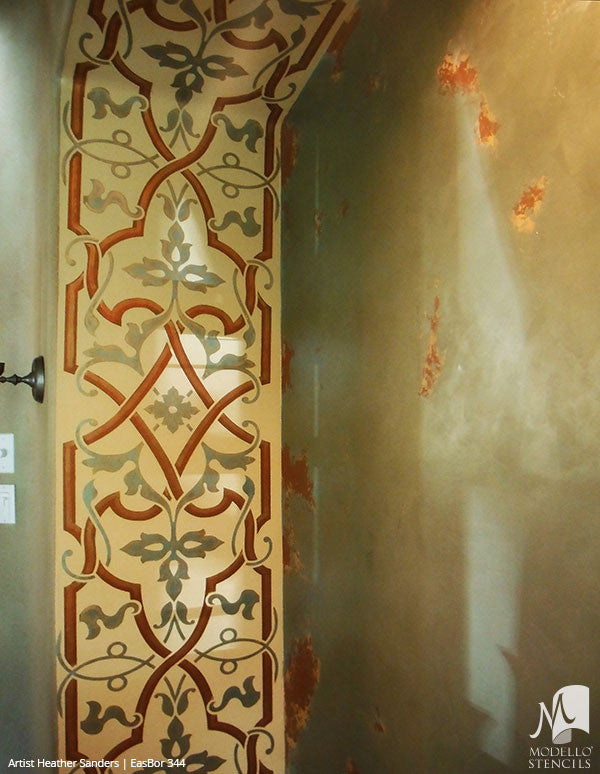 Painted Stairs Stencils with Boho Asian Border Designs - Modello Custom Stenciling