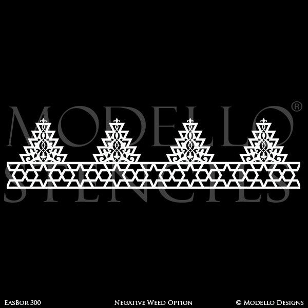 Geometric Pattern Painted on Glass Mirror Doors Windows - Professional Wall Painting Designs - Modello Custom Border Stencils