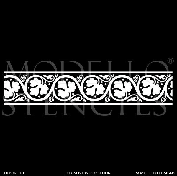 Nature Designs and Leaf Pattern Painted on Ceilings and Walls - Modello Custom Borders Stencils