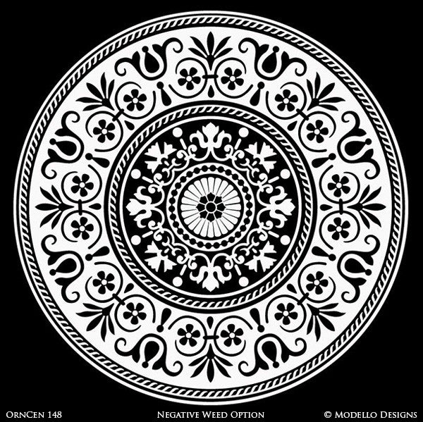 Customized Adhesive Stencils for Decorating Grand Ceilings with Large Circle Medallions - Modello Custom Stencils