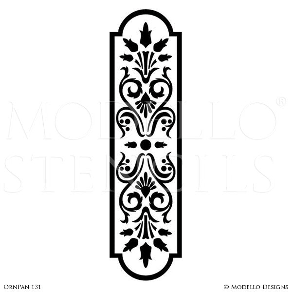 Long Panel Shape Painted on Furniture, Archways, Glass Windows - Moroccan Asian Indian Designs - Modello Custom Furniture Panel Stencils