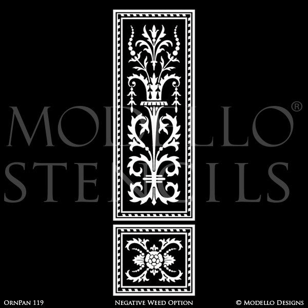 Tall Large Door Wall Window Panel Stencils for Vintage Ornamental Style Decorating - Modello Custom Wall Stencils
