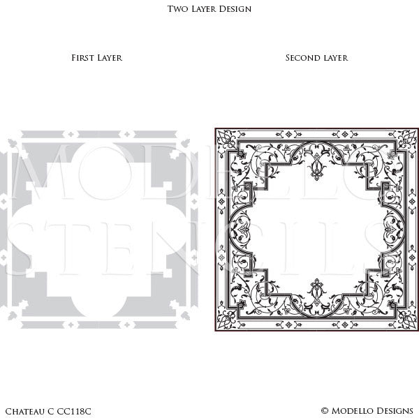 Classic European Carpet Floor Stencils for Painting Custom Decor - Modello Stencils