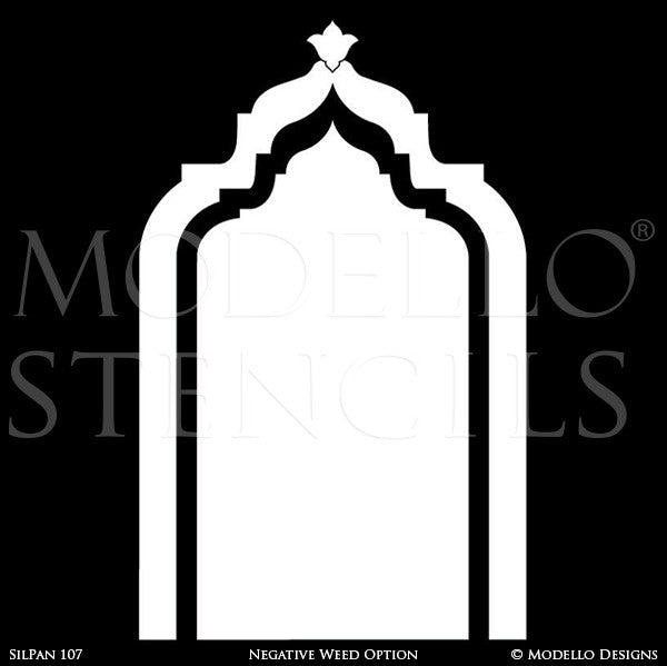Moroccan Indian Archway Doorway Design - Custom Painted Bohemian Wall Panel Patterns - Modello Custom Stencils