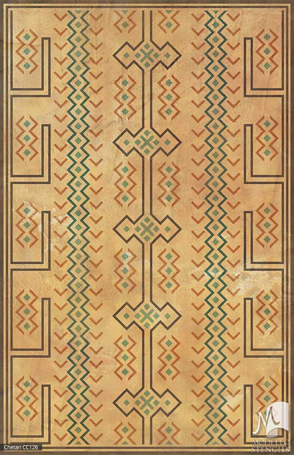 Tribal African Southwest Navajo Pattern - Painted Floor Carpet Panels - Geometric Custom Stencils for Decorating