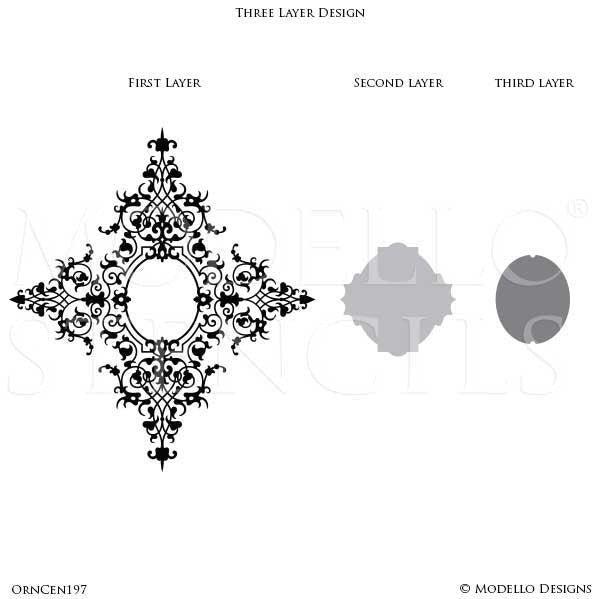 Colorful Medallion Design with Painted Ceiling Stencils - Large Designs by Modello Stencils