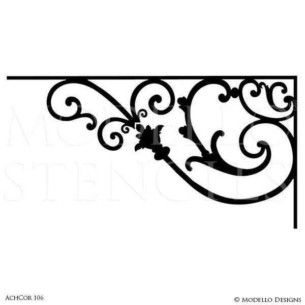 Peel and Stick Adhesive Architechural Wall Corner Stencils for Painting - Modello Custom Stencils