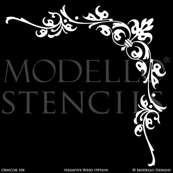 Ornamental and Decorative Wall Art Stencils - Modello Custom Designer Ceiling Corner Stencils