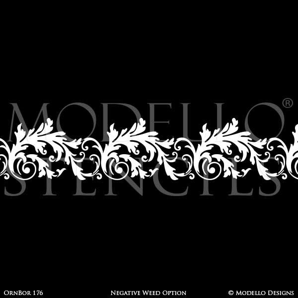 Painted Wood Floor Stairs with Stenciled Border Designs - Modello Custom Stencils