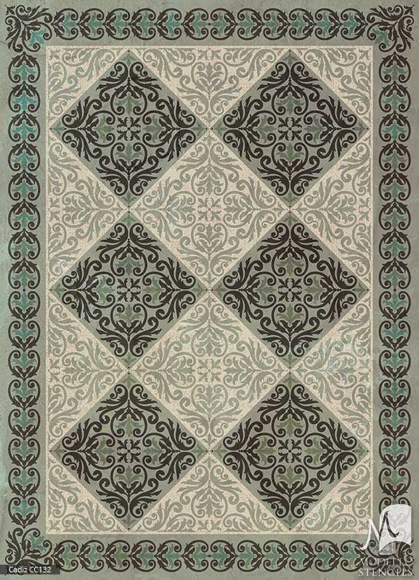 Decorative Painting Concrete Floors with Classic Spanish Tile Carpet Stencils - Modello Custom Stencils