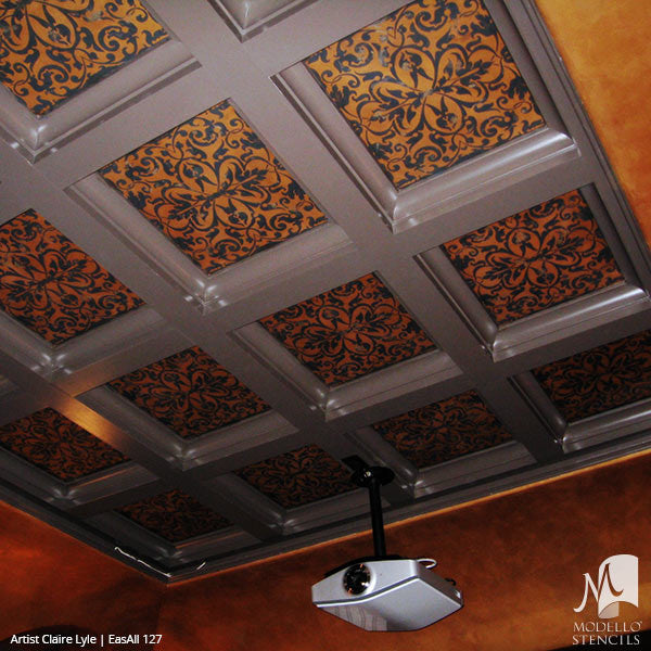Grand Ceiling Stencils from Modello Designs - Custom Asian Bohemian Pattern