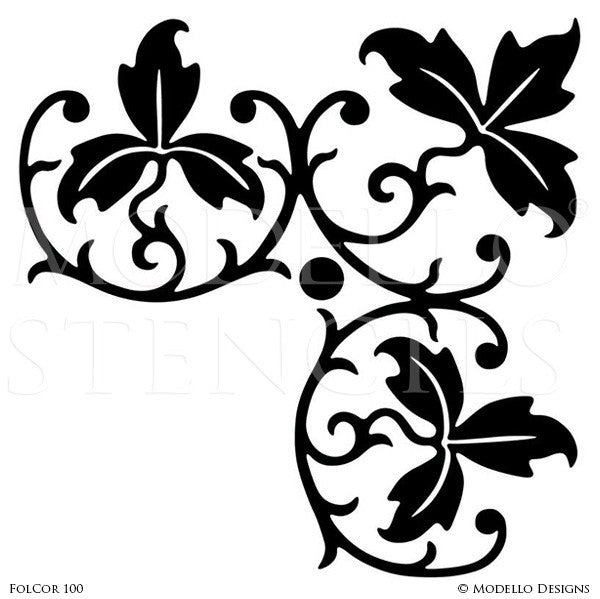 Leaves Vines Designs on Custom Painted Ceilings and Walls - Modello Custom Adhesive Vinyl Corner Stencils