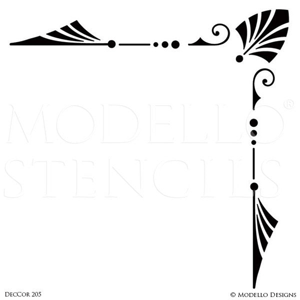 Modern Art Deco Corner Stencils for Custom Ceiling Floor Wall Designs - Modello Custom Stencils