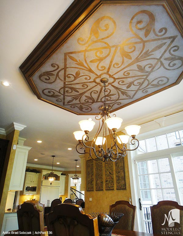 Custom Cut Panel Stencils for Painting Ceilings with Large Patterns - Modello Custom Self Adhesive Stenciling