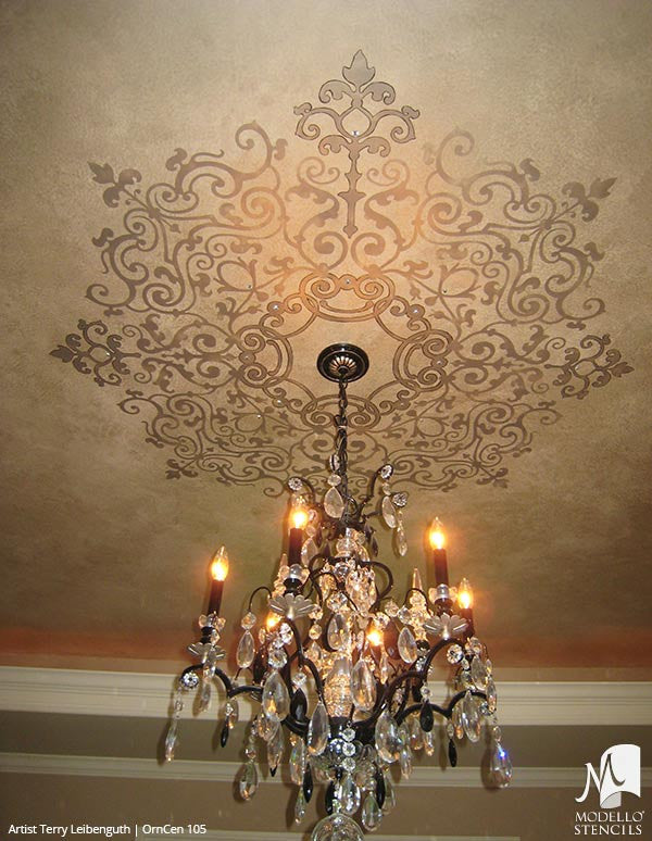 Designer Stencils with Painted Ceiling Decor - Custom Stencils with Medallion Shapes