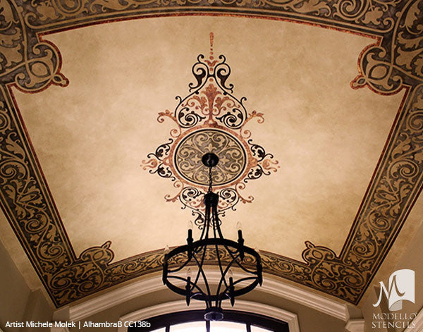 Grand Ceiling Stencils with Ornate Designs and European Style Interior Decor - Modello Custom Stencils