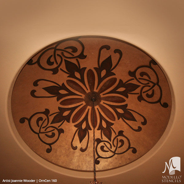 Ornamental Ceiling Decor or Concrete Floor Makeover - Modello Adhesvie Custom Medallion Stencils