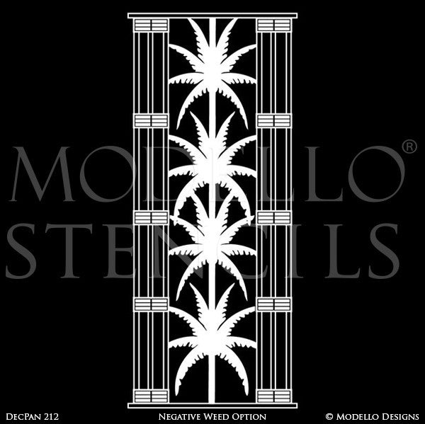 Art Deco Palm Fronds Leaves - Large Wall Art Panel - Decorative Custom Stencils from Modello Designs